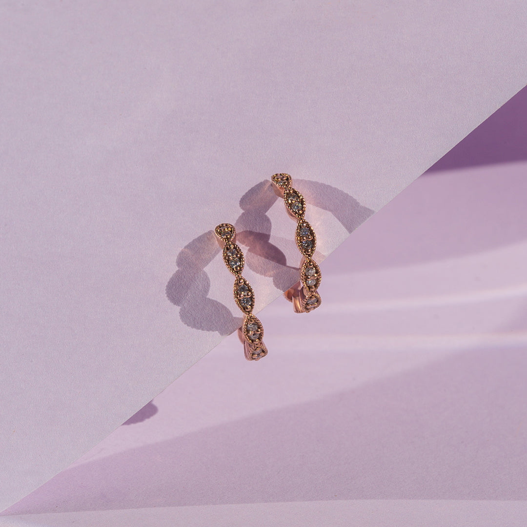 9ct Rose Gold Ladies Diamond Hoop Earrings