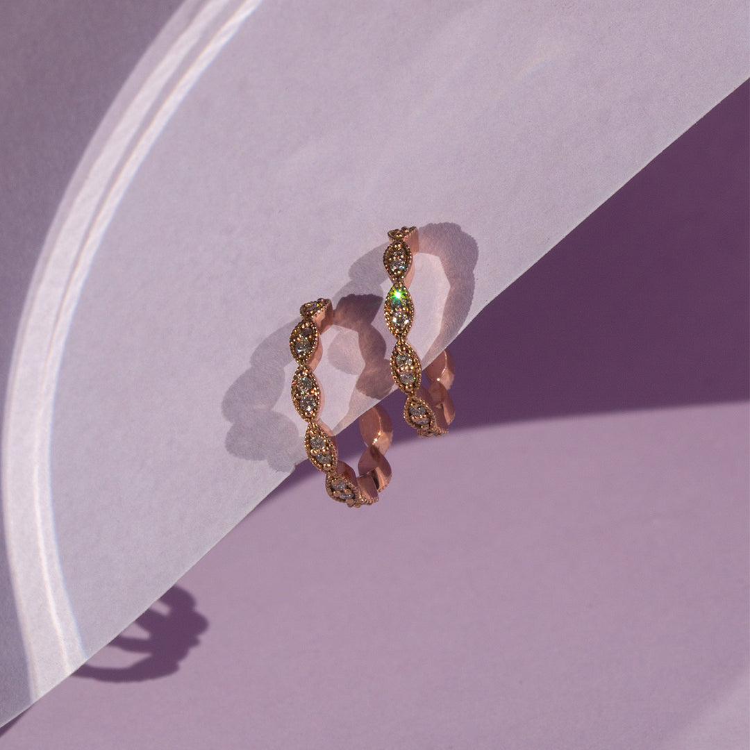 9ct Rose Gold Ladies Diamond Hoop Earrings