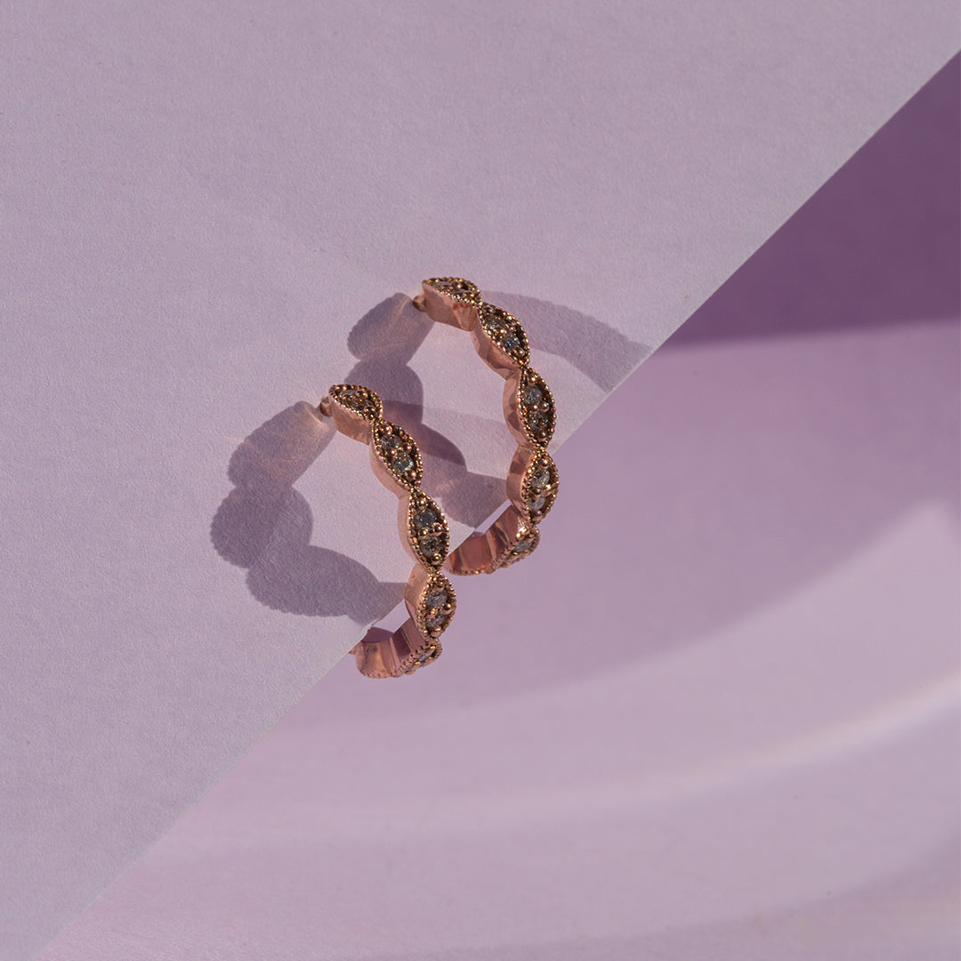 9ct Rose Gold Ladies Diamond Hoop Earrings