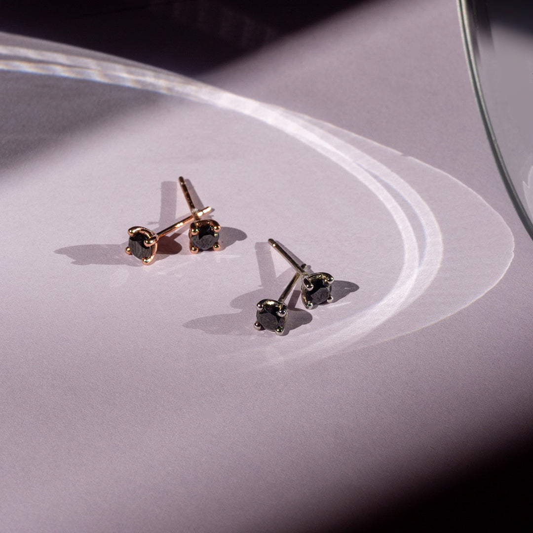 9ct Rose Gold Ladies 0.50ct Black Diamond Solitaire Stud Earrings