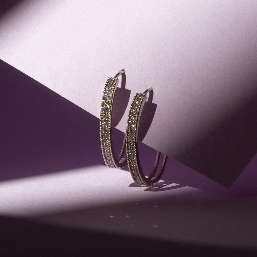 9ct White Gold Ladies Diamond Hoop Earrings