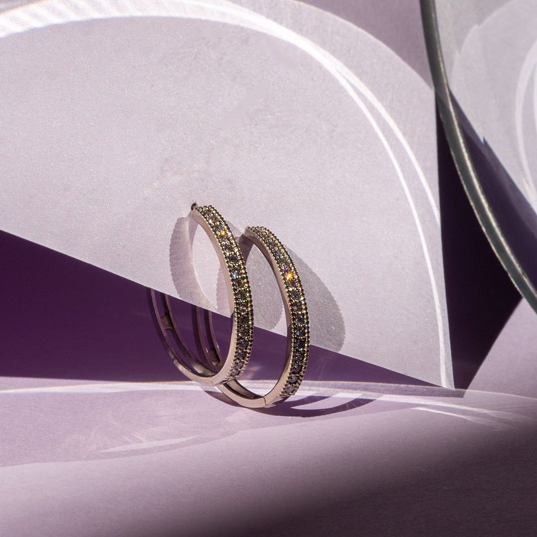9ct White Gold Ladies Diamond Hoop Earrings