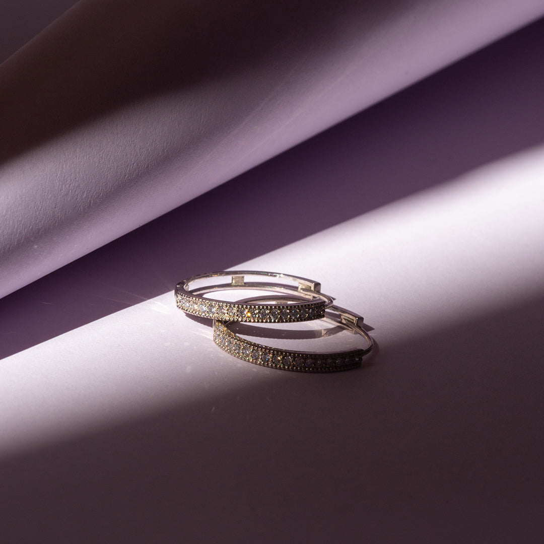 9ct White Gold Ladies Diamond Hoop Earrings