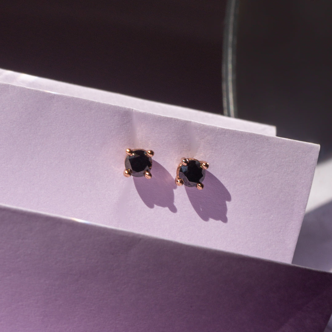 9ct Rose Gold Ladies 0.50ct Black Diamond Solitaire Stud Earrings