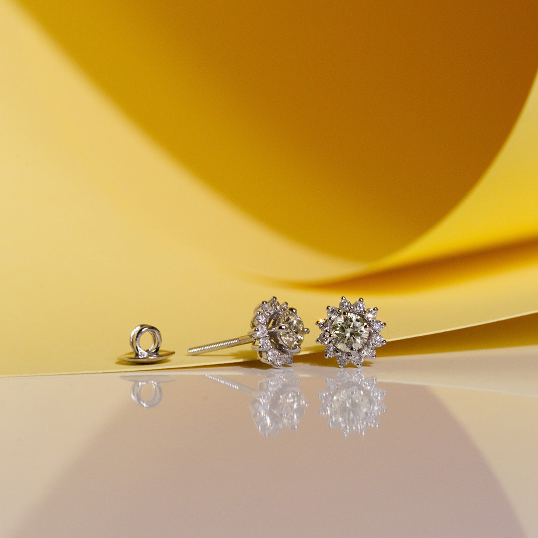 9ct White Gold Ladies Diamond Halo Stud Earrings