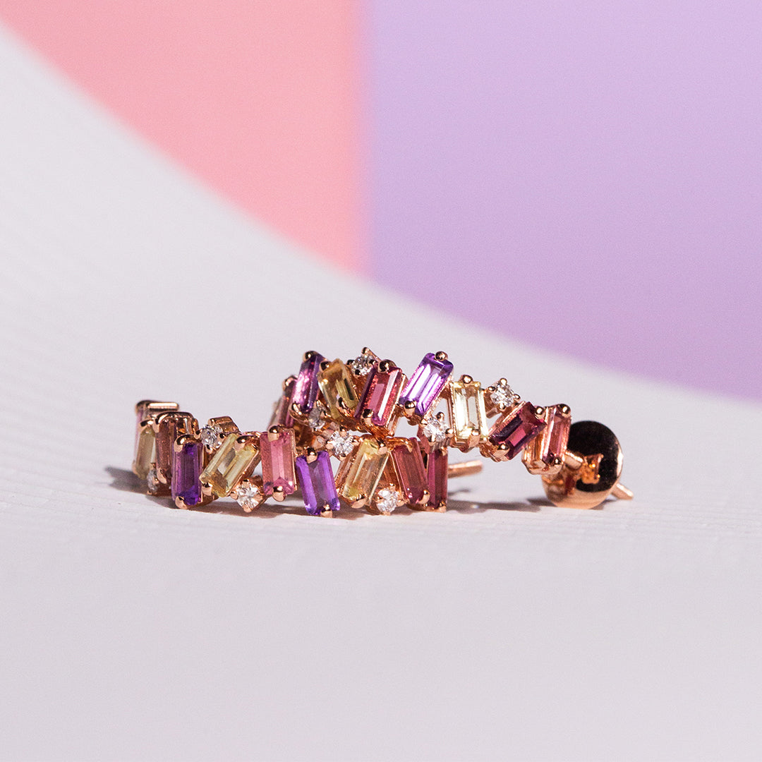 9ct Rose Gold Baguette Semi-Precious and Diamond Earrings