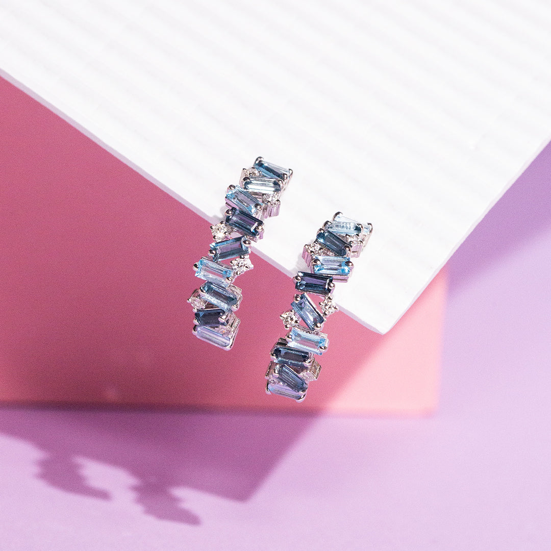 9ct White Gold Ladies Semi-Precious and Diamond Earring