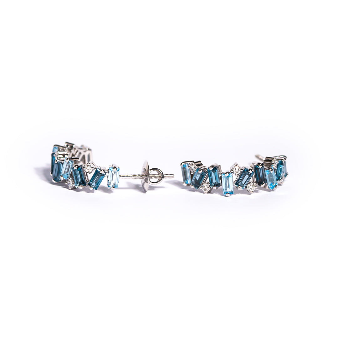 9ct White Gold Ladies Semi-Precious and Diamond Earring