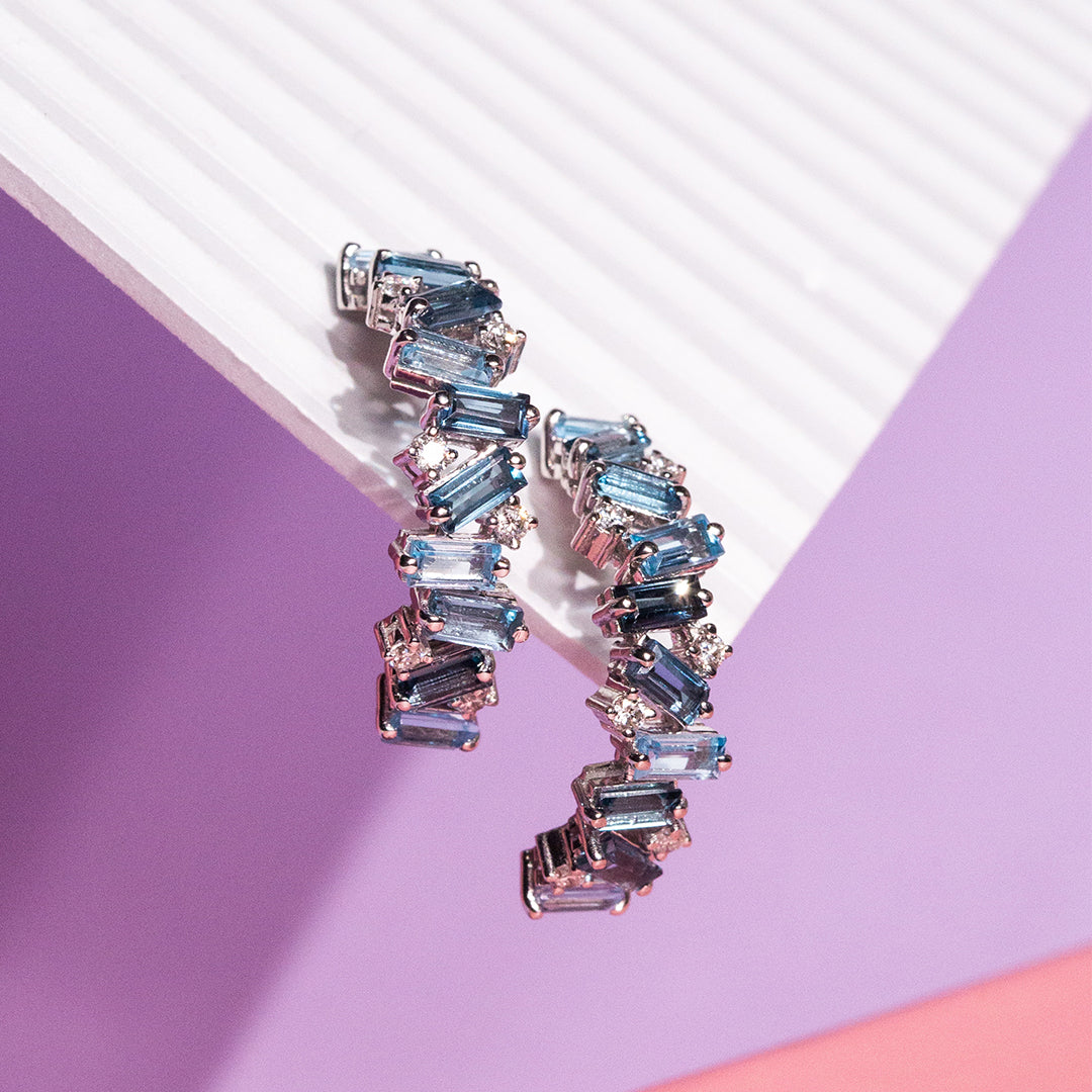 9ct White Gold Ladies Semi-Precious and Diamond Earring