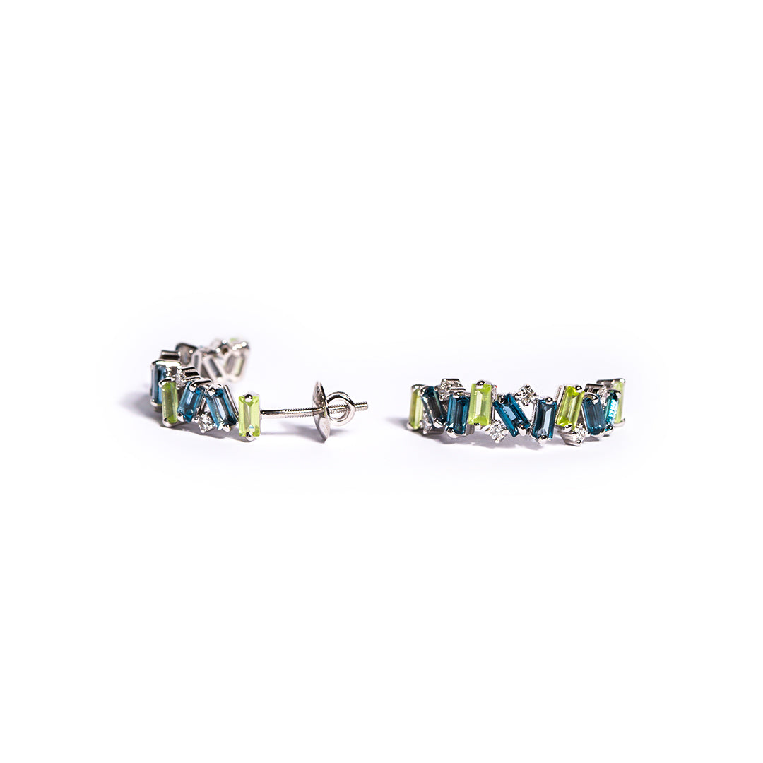 9ct White Gold Ladies Semi-Precious and Diamond Earring