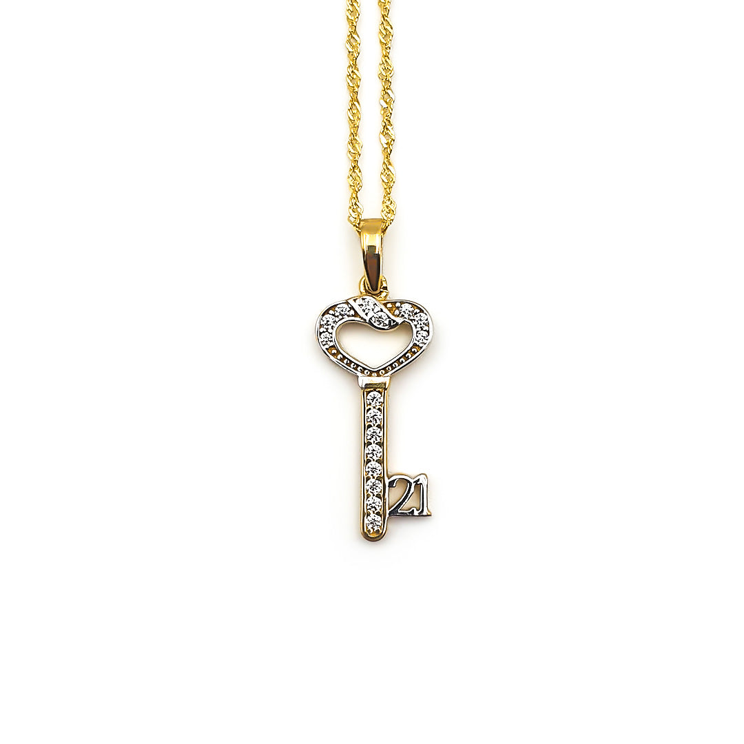 9ct Two-Toned Ladies 21st Key Pendant