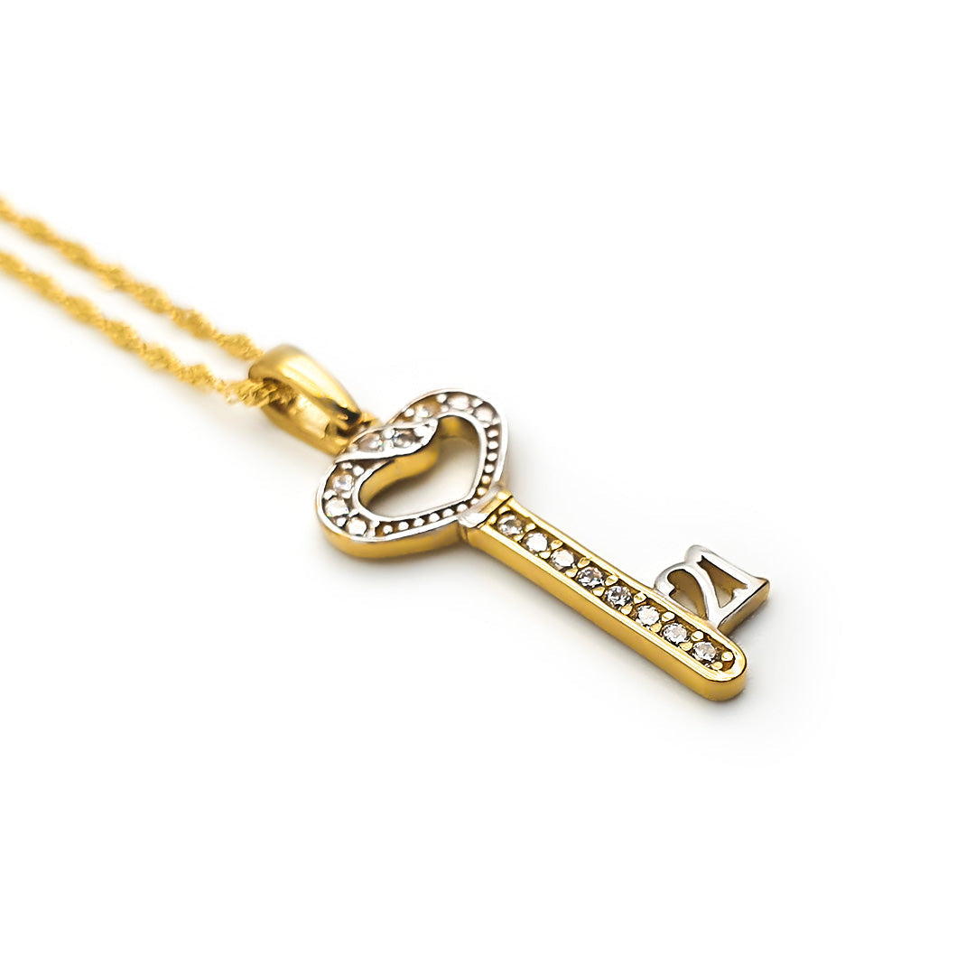 9ct Two-Toned Ladies 21st Key Pendant