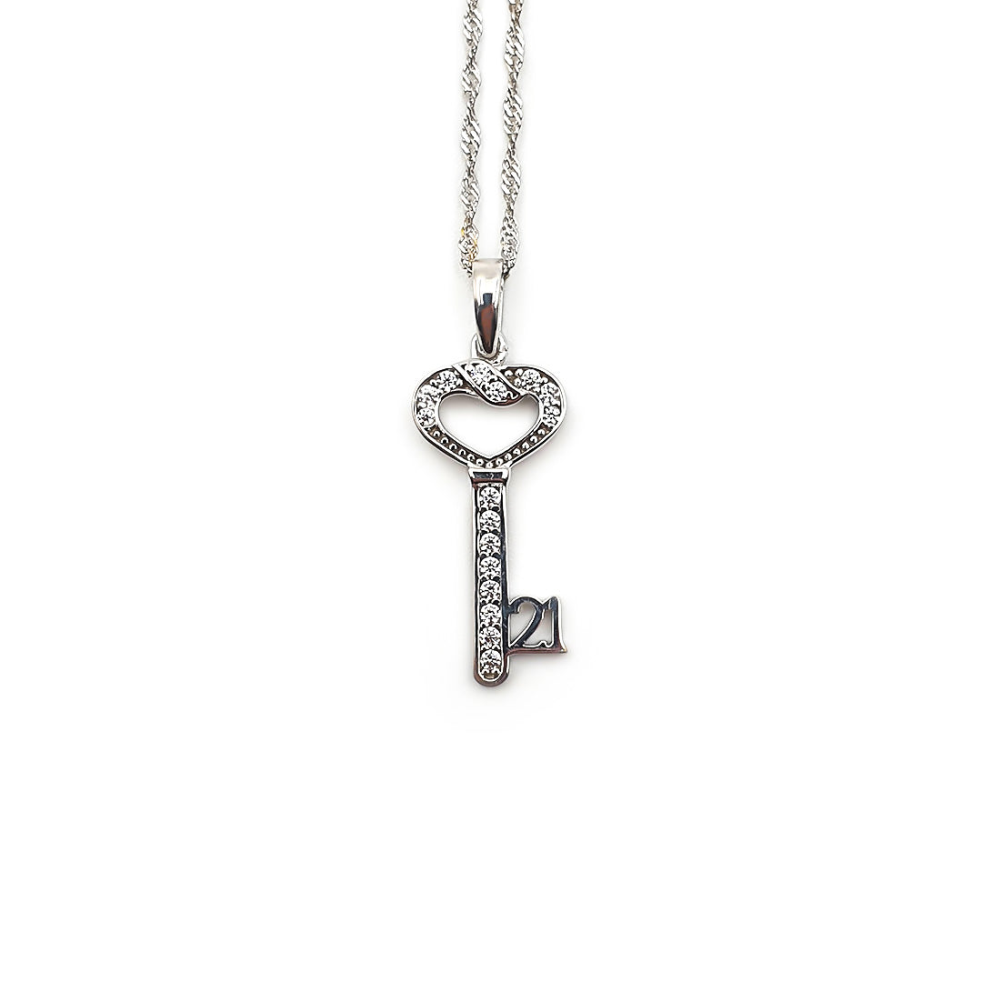 9ct White Gold Ladies 21st Key Pendant The_Diamond_box_South_Africa