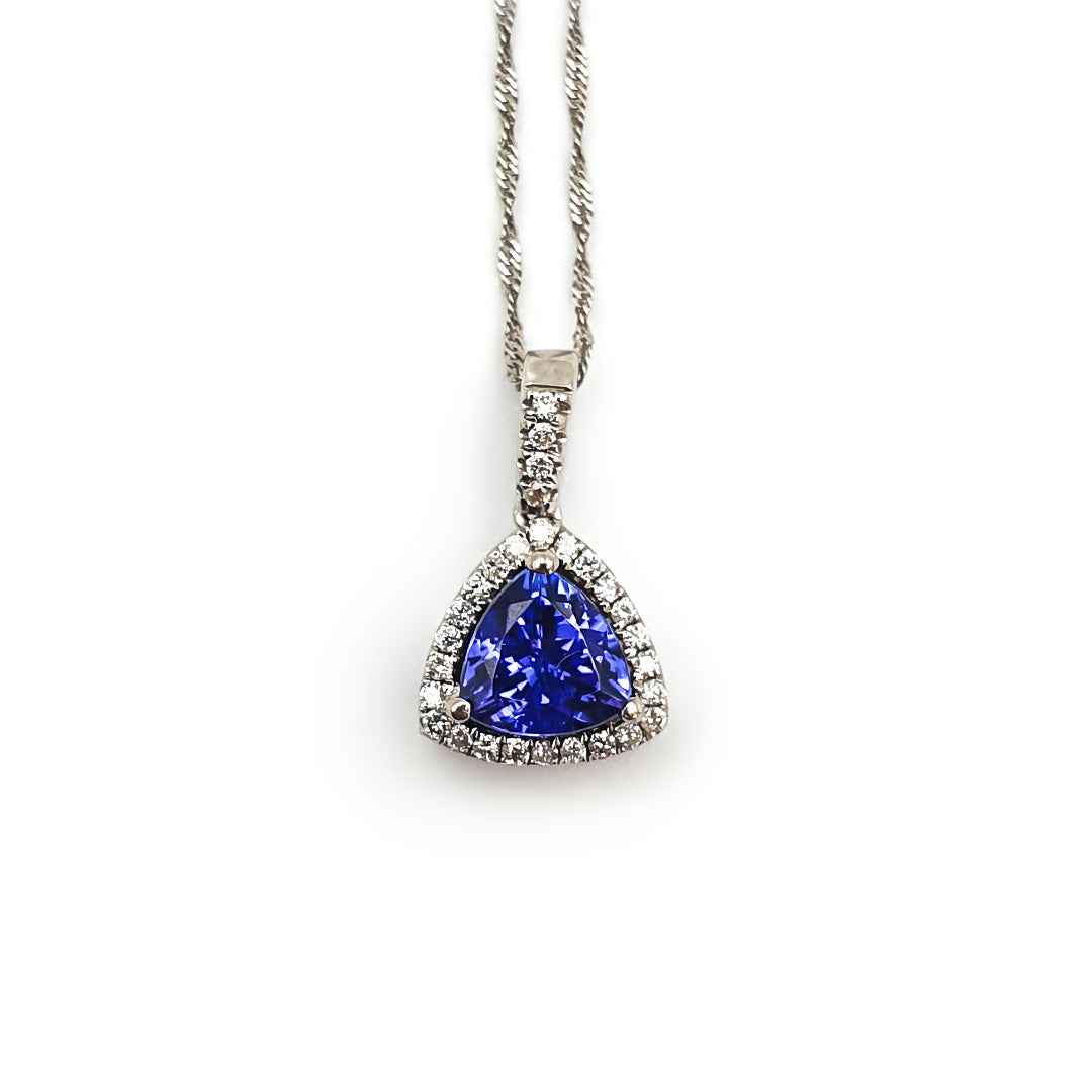 9ct White Gold Ladies Tanzanite and Diamond Pendant