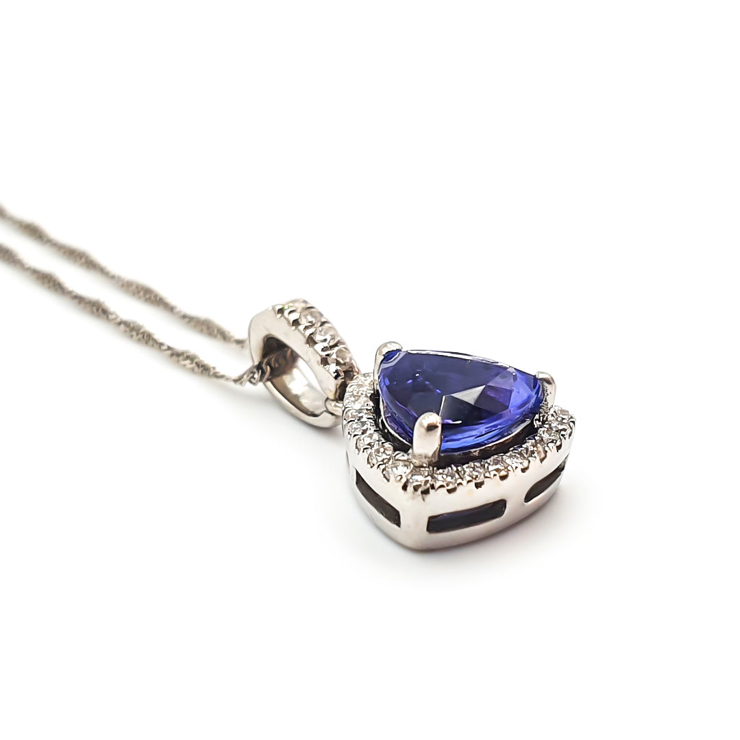 9ct White Gold Ladies Tanzanite and Diamond Pendant