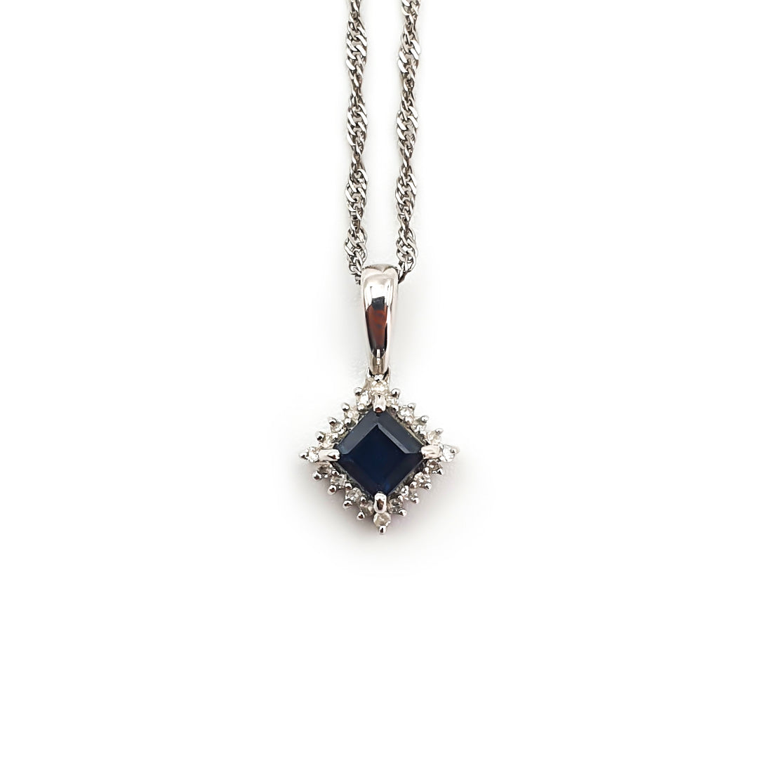 9ct White Gold Ladies Sapphire and Diamond Pendant