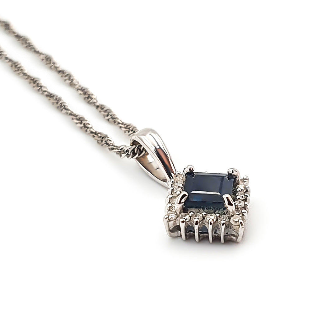 9ct White Gold Ladies Sapphire and Diamond Pendant