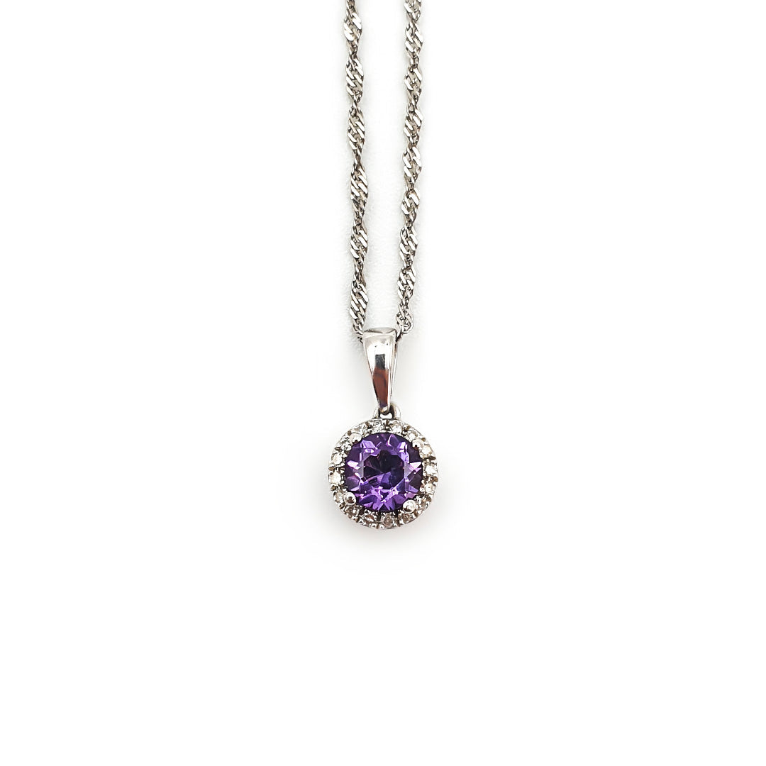9ct White Gold Ladies Amethyst and Diamond Pendant The_Diamond_box_South_Africa