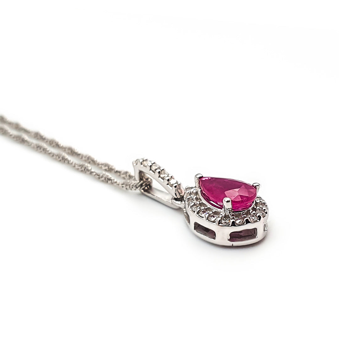 9ct White Gold Ladies Ruby and Diamond Pendant