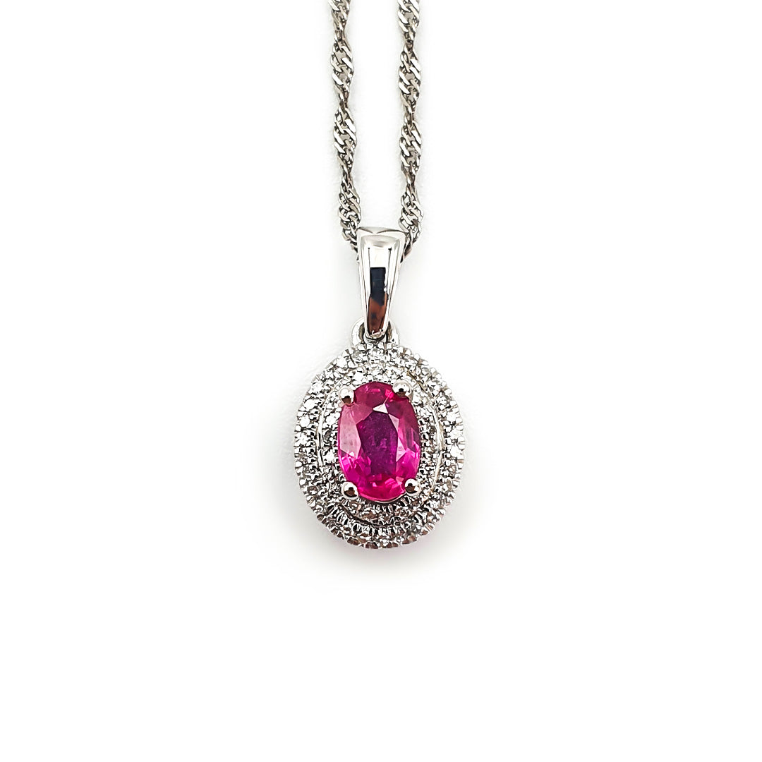 9ct White Gold Ladies Ruby and Diamond Pendant