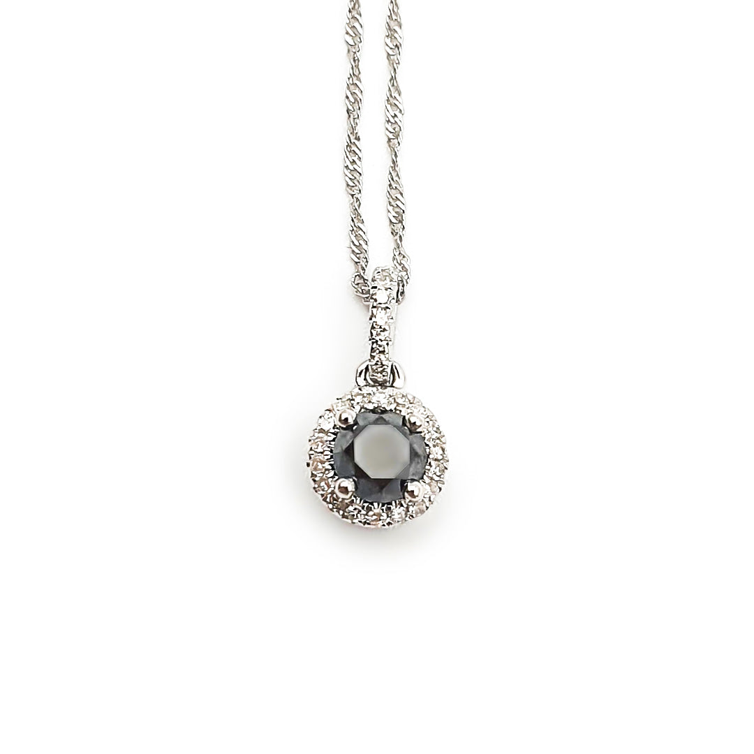 9ct White Gold Ladies Black Diamond Halo Pendant .50ct The_Diamond_box_South_Africa