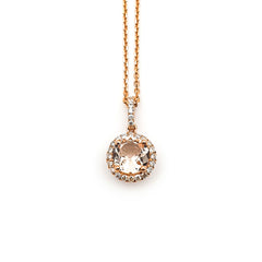 9ct Rose Gold Ladies Round Morganite and Diamond Halo Pendant