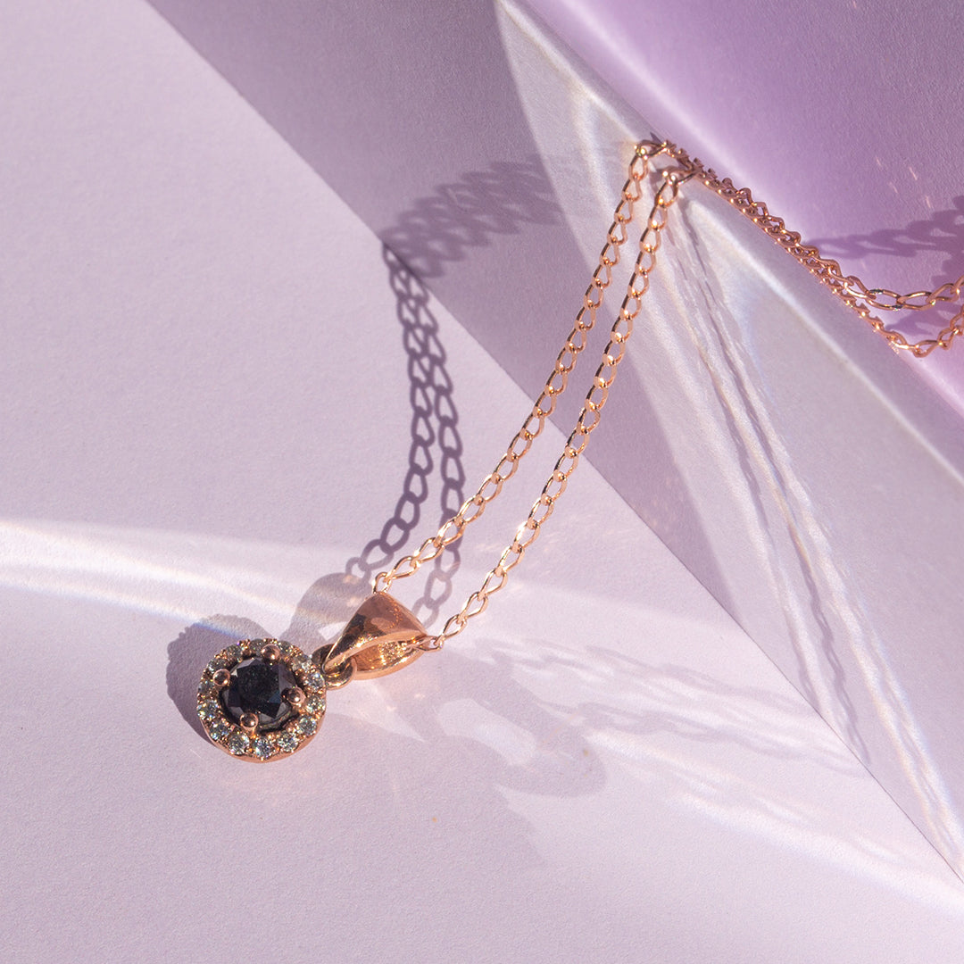 9ct Rose Gold Ladies 0.25ct Black Diamond Halo Pendant The_Diamond_box_South_Africa