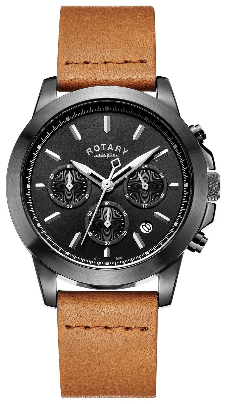 ROTARY MEN'S CHRONOGRAPH BROWN LEATHER STRAP WATCH
