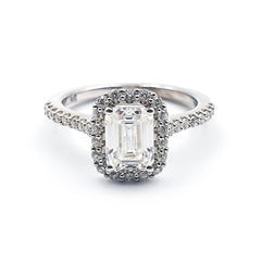 9ct White Gold Ladies 1,00ct Emerald cut Moissanite Halo Engagement Ring The_Diamond_box_South_Africa