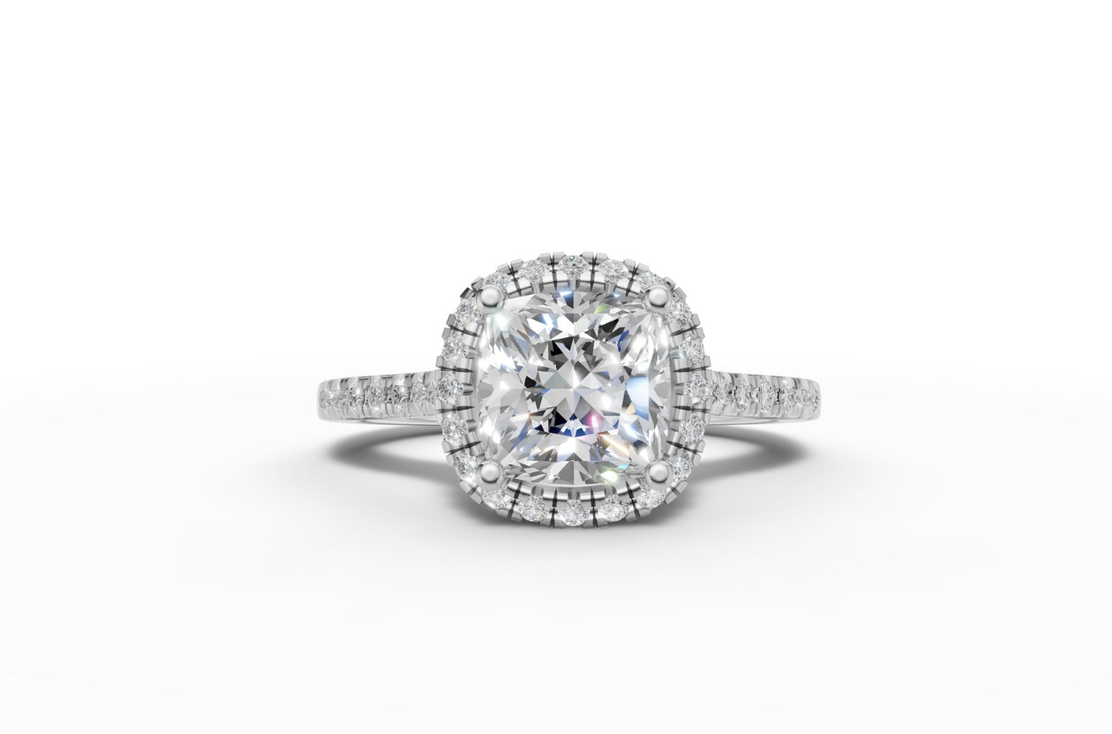 9ct White gold Lab grown  Diamond  cushion cut Halo engagement ring - 1.00ct