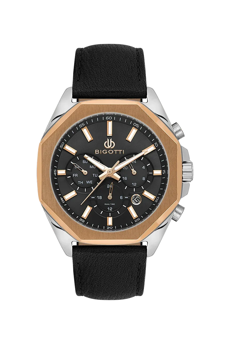 Bigotti Raffinato Black Genuine Leather Watch for Men - BG.1.10686-4