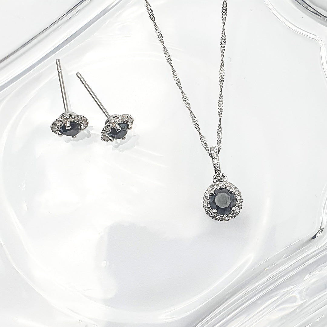 9ct White Gold Ladies Black Diamond Halo Stud Earring