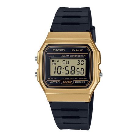 Casio Vintage Quartz Digital Gold-Tone Black Resin Strap Watch F-91WM-9ADF