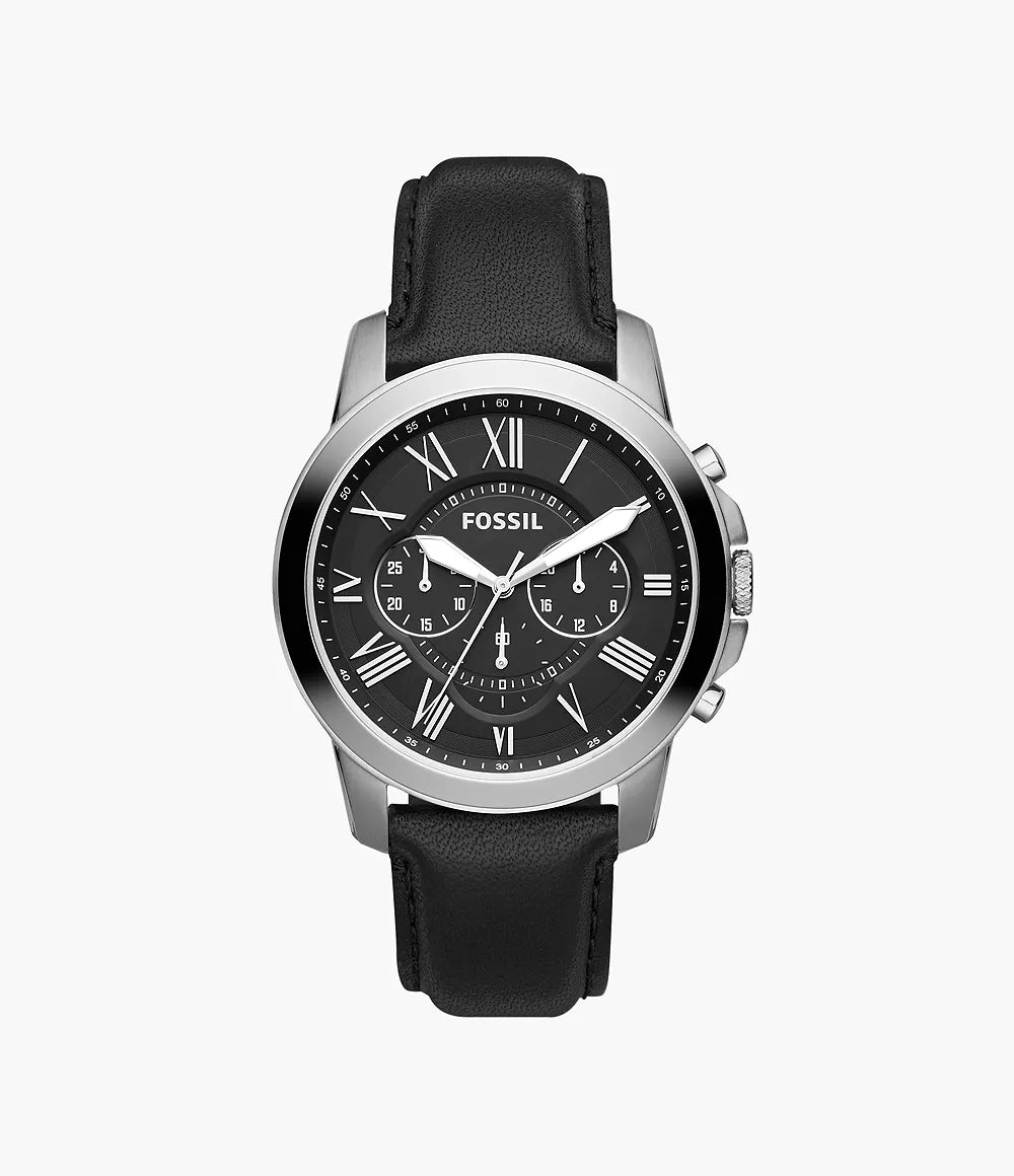 Fossil Grant Men's Black Dial Chronograph Watch with Black Leather Strap - FS4812