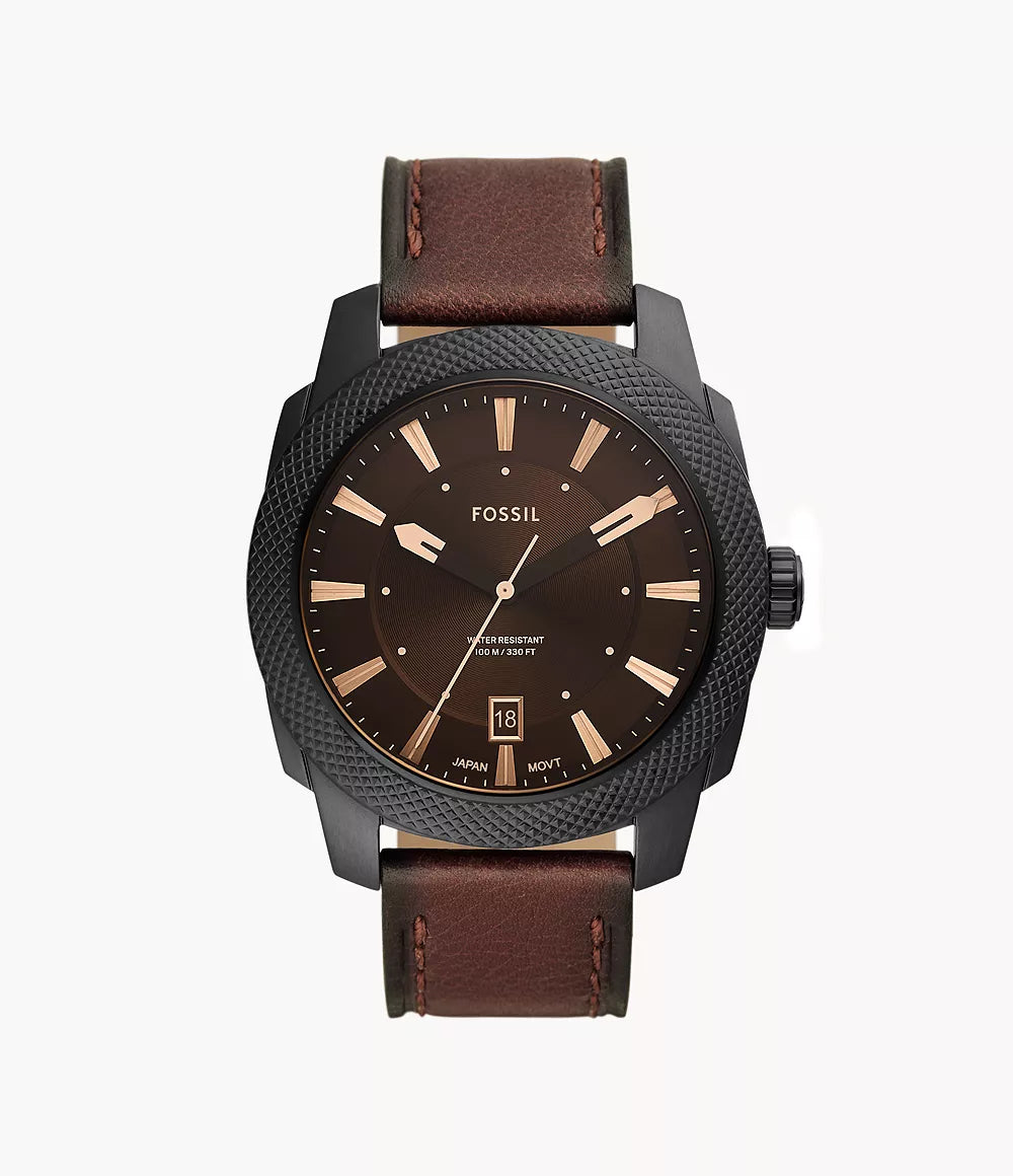 Fossil Men's Machine Dark Brown Leather Watch - FS5972