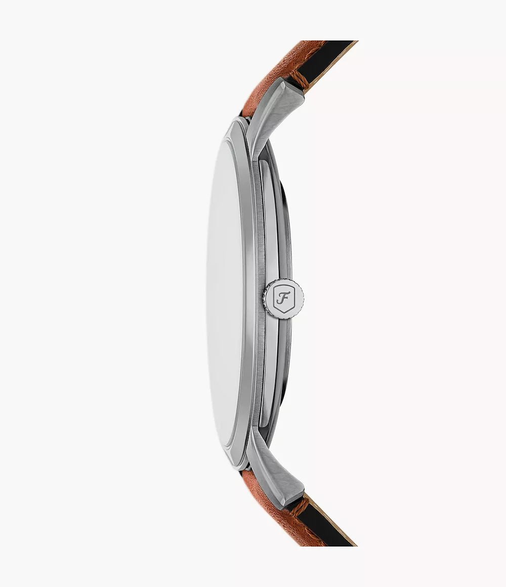 Fossil Minimalist Green Sunray Dial Brown Leather Watch - FS6094