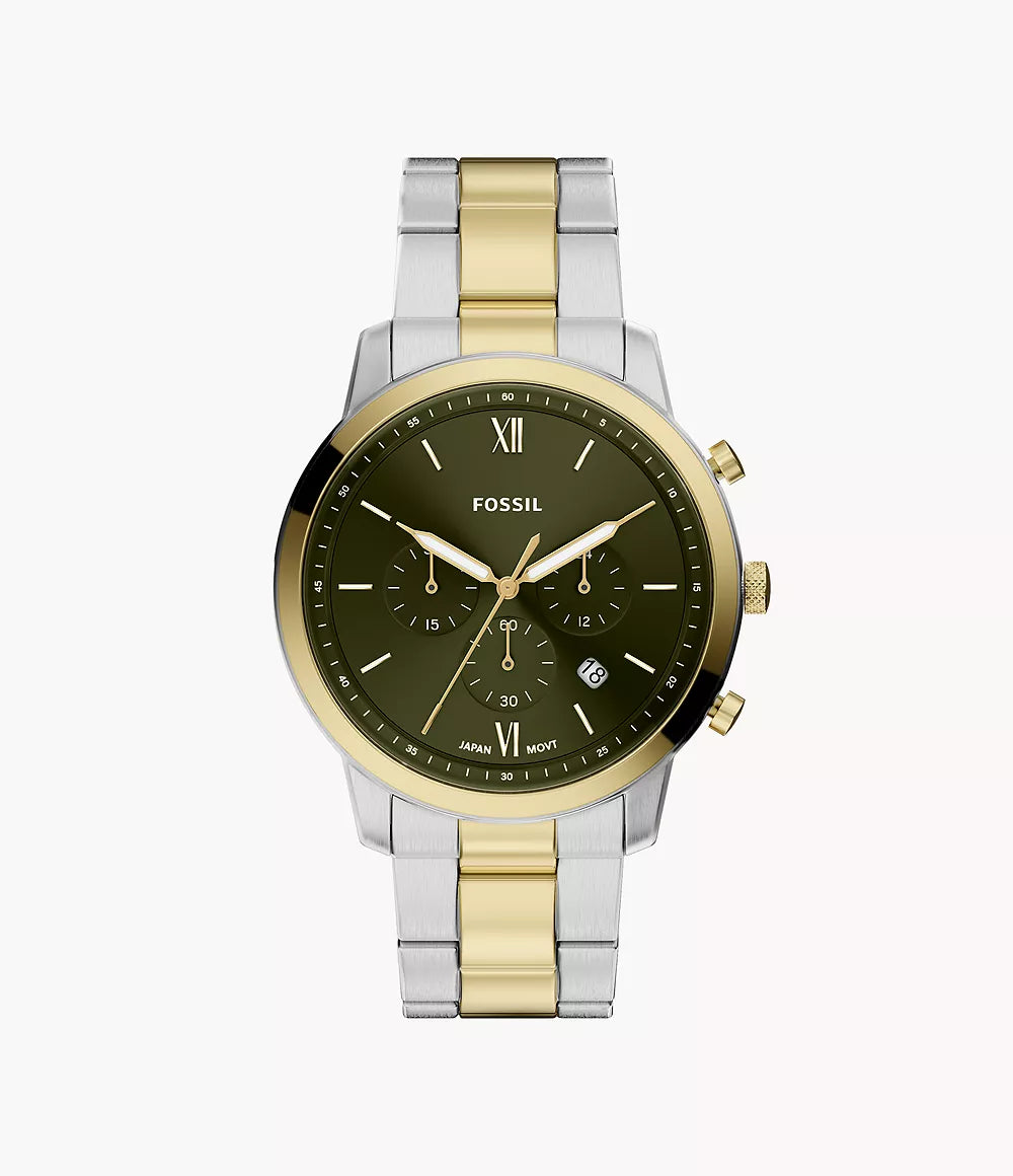 Fossil Neutra Green Dial Two-Tone Men's Chronograph Watch -  FS6189