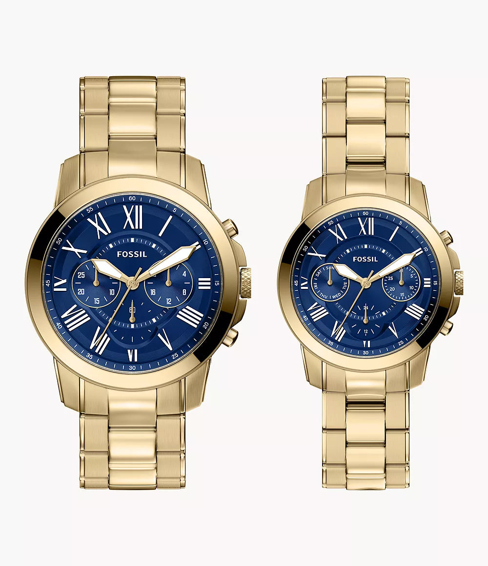 Fossil Grant Gold-Tone Couple's Chronograph Watch Set -  FS6200SET
