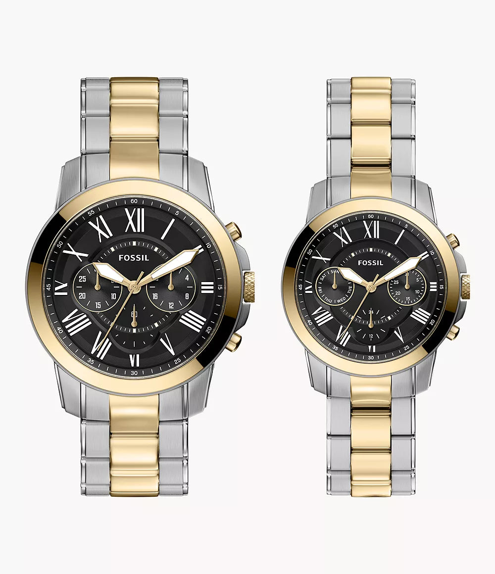 Fossil Grant Two-Tone Couple’s Chronograph Watch Set -  FS6202SET