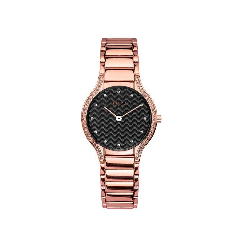 Obaku Acacie - Merlot Black Dial Rose Gold Lds Watch V276LEVBSV