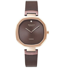 Obaku Brilliant Ocean Brown Rose Gold Ladies Watch  - V277LXVNMN