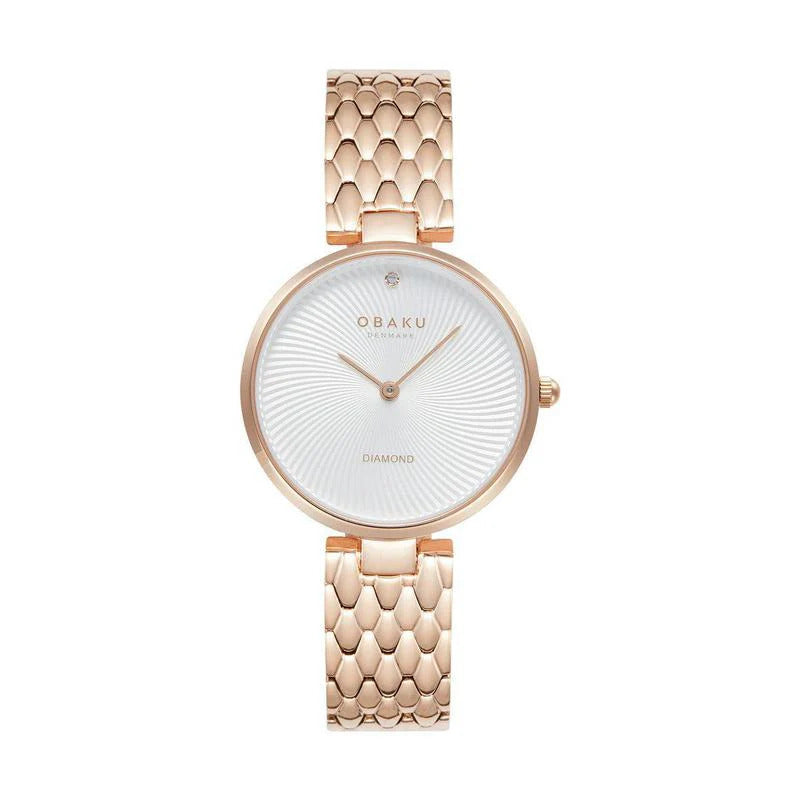 Obaku Smykke Fushsia - White Dial Rose Gold Ladies Watch - V297LXVISV