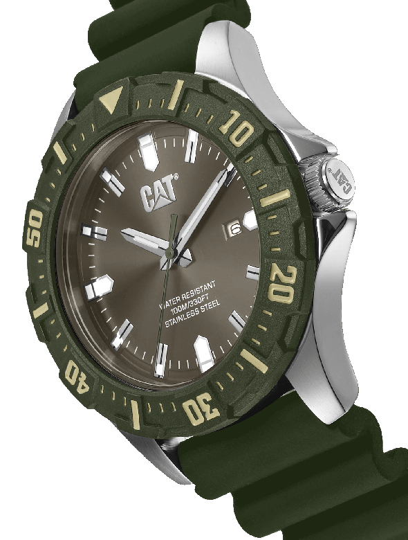 CAT Moto Men's Beige Dial Watch with Green Silicone Strap - PZ.141.23.323