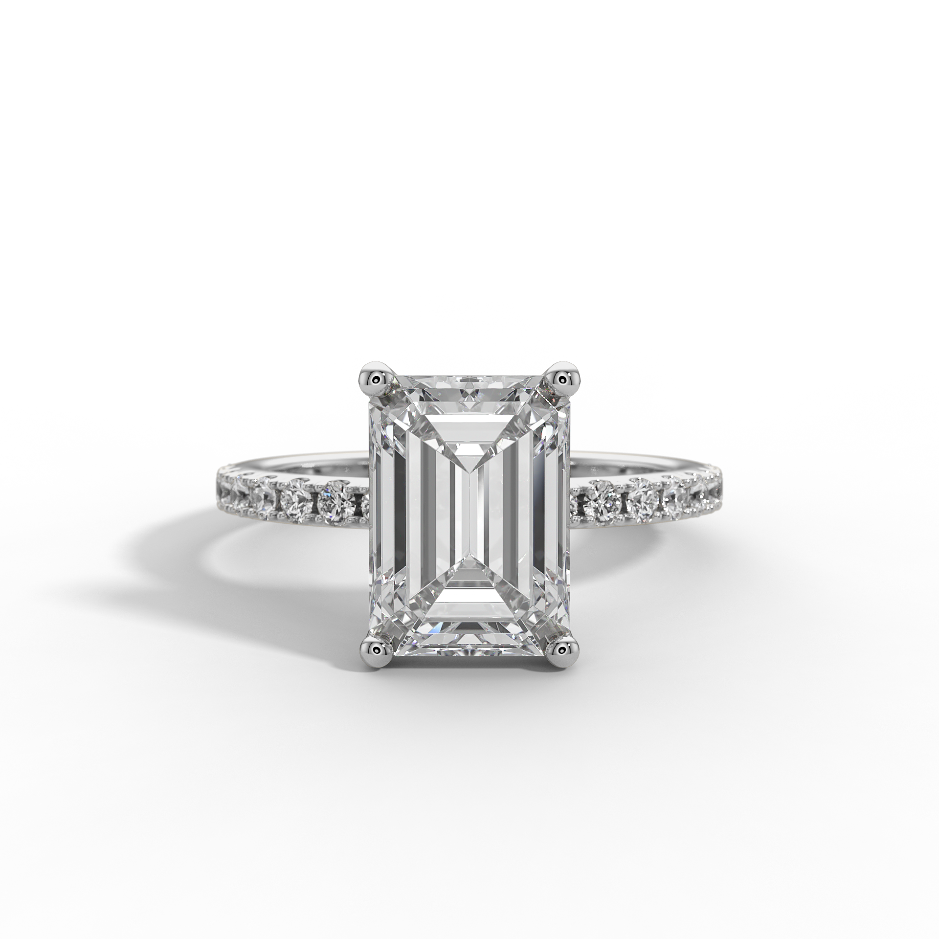 9ct White Gold  Accented Lab Grown Diamond Engagement Ring - 2ct Emerald Cut