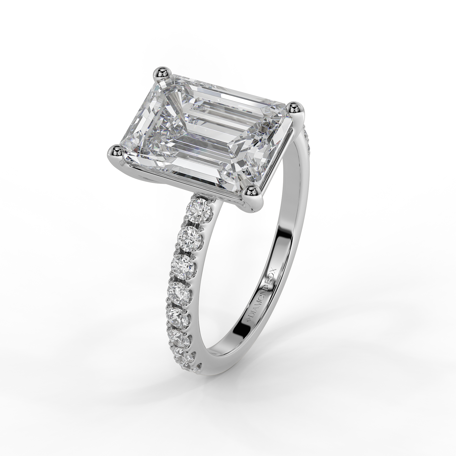 9ct White Gold  Accented Lab Grown Diamond Engagement Ring - 2ct Emerald Cut