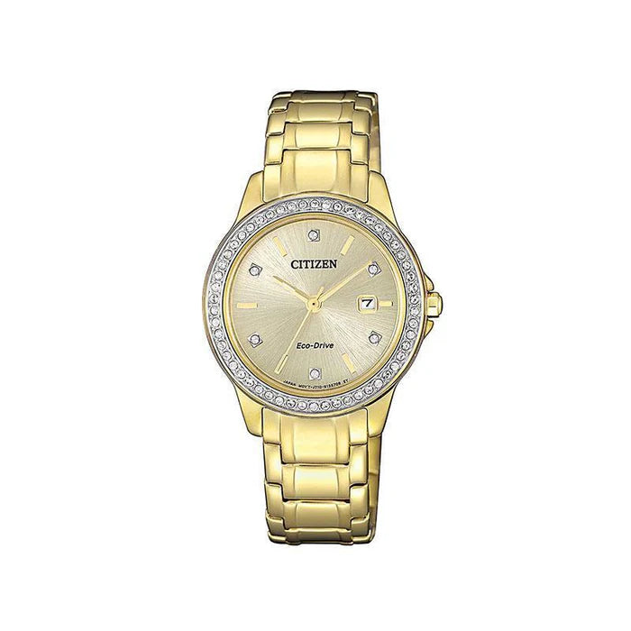 Citizen Eco-Drive Swarovski Gold Lds Watch-  FE1172-55P