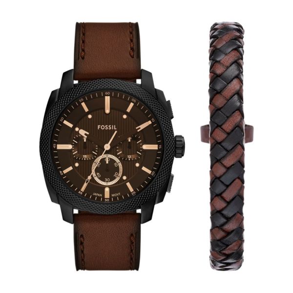 Fossil Men's Machine Chronograph, Black Stainless Steel Watch and Bracelet Set - FS6102SET