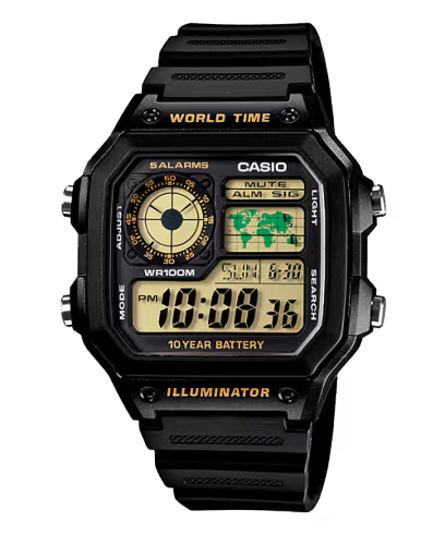 Casio retro world time Watch - AE-1200WH-1BVDF