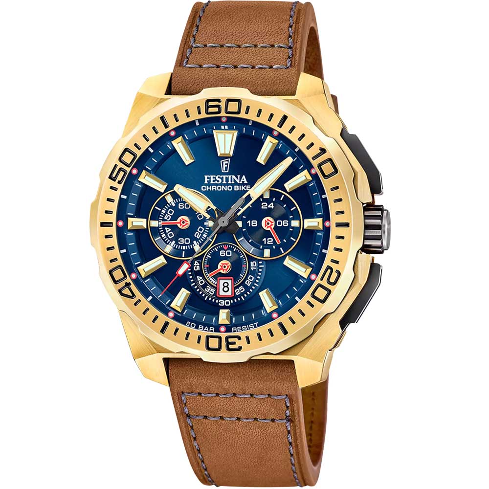 Festina Chrono Bike Blue Dial Gold Plated Stainless Steel Watch - F20728/1