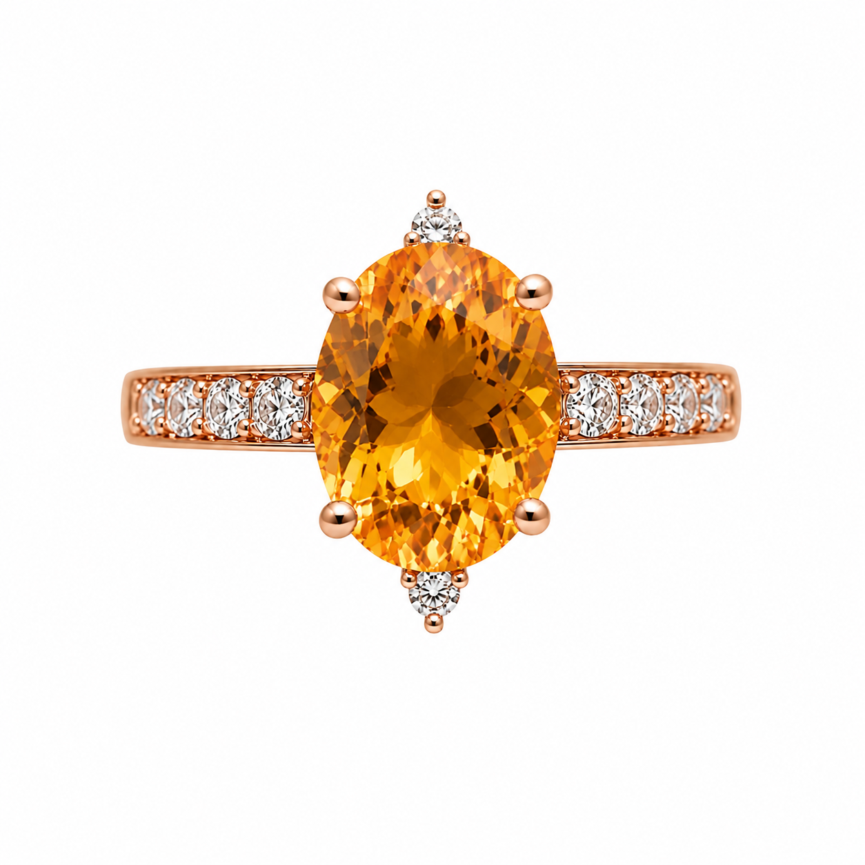 9ct Rose gold Oval natural Citrine accented Ring - 3.21ct